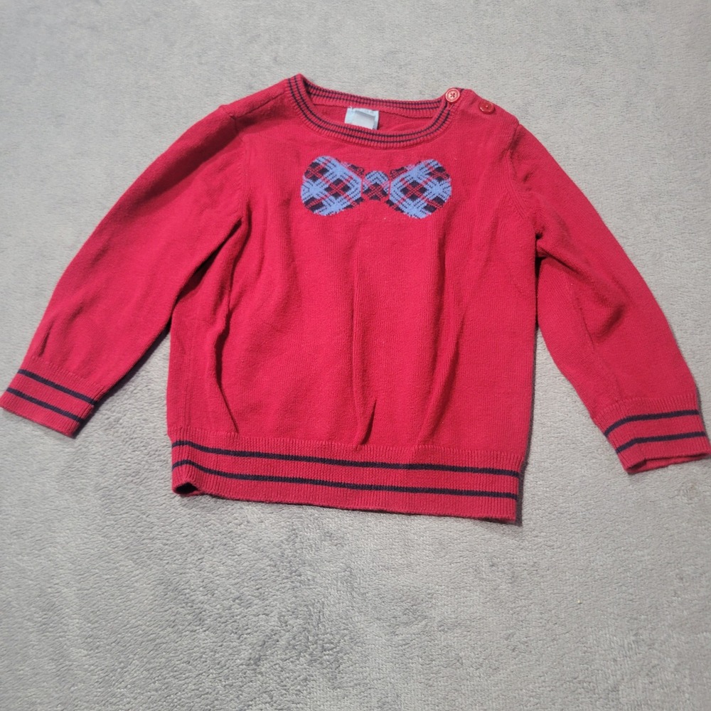 babyGap Sweater Unisex 18-24M Red Plaid Bow Tie Shoulder Button Cotton Preppy